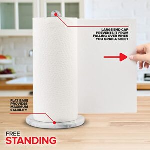 Modern Innovations Marble Paper Towel Holder Countertop Stand in White, for Kitchen and Bathroom, Heavy-Weight, Free-Standing, Fits Standard or Jumbo-Sized Roll