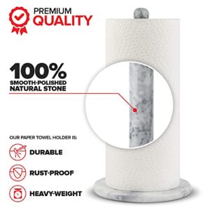 Modern Innovations Marble Paper Towel Holder Countertop Stand in White, for Kitchen and Bathroom, Heavy-Weight, Free-Standing, Fits Standard or Jumbo-Sized Roll