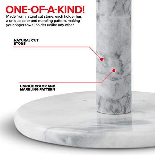 Modern Innovations Marble Paper Towel Holder Countertop Stand in White, for Kitchen and Bathroom, Heavy-Weight, Free-Standing, Fits Standard or Jumbo-Sized Roll