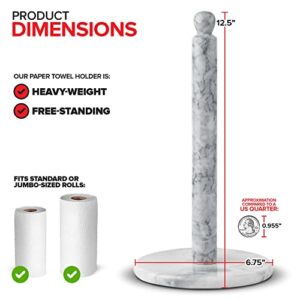 Modern Innovations Marble Paper Towel Holder Countertop Stand in White, for Kitchen and Bathroom, Heavy-Weight, Free-Standing, Fits Standard or Jumbo-Sized Roll