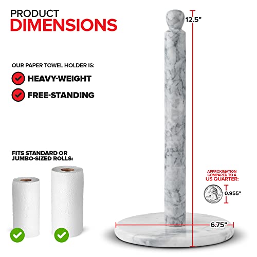 Modern Innovations Marble Paper Towel Holder Countertop Stand in White, for Kitchen and Bathroom, Heavy-Weight, Free-Standing, Fits Standard or Jumbo-Sized Roll