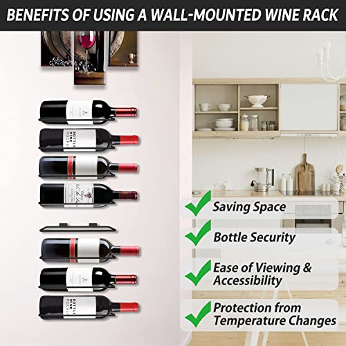 Wall Mount Wine Rack Holds 8 Bottles for Wall Hanging Wine Racks Organizer with Screws Display Simple Storage Wall Organization for Wine or Spirits Hanger Dining Room Kitchen Horizontal