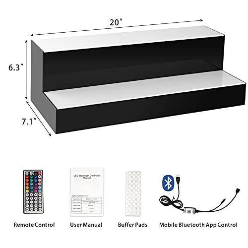 KERTY LED Lighted Liquor Bottle Display Shelf 20 Inch 2 Step Acrylic Lighted Mounted Wine Racks for Commercial Home Bar, Illuminated Bar Bottle Lighting Shelves with Remote and App Control