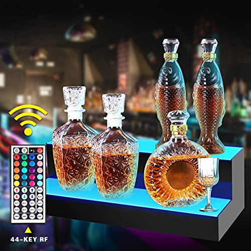 KERTY LED Lighted Liquor Bottle Display Shelf 20 Inch 2 Step Acrylic Lighted Mounted Wine Racks for Commercial Home Bar, Illuminated Bar Bottle Lighting Shelves with Remote and App Control