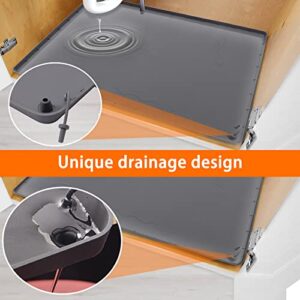 iArtker Under Sink Mat for Kitchen Waterproof,34" x 22" Sink Cabinet Organizer Tray,Slight Slope Water Gathering,Silicone Under Sink Liner for Kitchen Bathroom,Liner Drip Tray with Drain Hole (Grey)