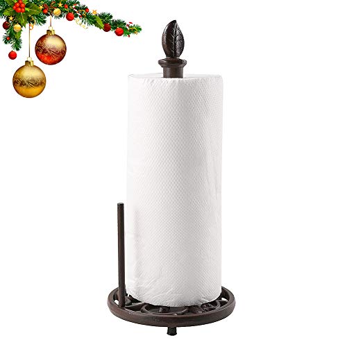 Vintage Metal Paper Towel Holder Cast Iron Roll Paper Towel Stand for Kitchen Bathroom Home Decor (Brown)