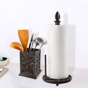 Vintage Metal Paper Towel Holder Cast Iron Roll Paper Towel Stand for Kitchen Bathroom Home Decor (Brown)