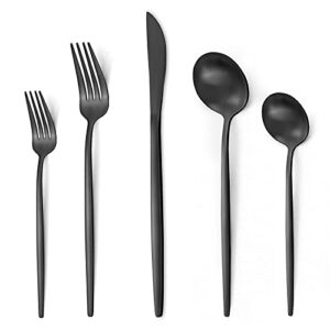 oliviola 20 pieces silverware set，matte black stainless steel flatware cutlery set service for 4, stain finish kitchen utensil set，include dinner knives forks and spoons silverware, dishwasher safe