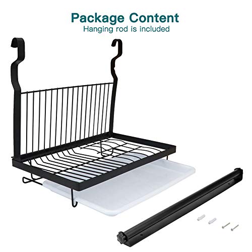 Eastore Life Hanging Dish Rack,Collapsible Dish Drying Rack with Drainboard, Stainless Steel Dish Drainer, Black