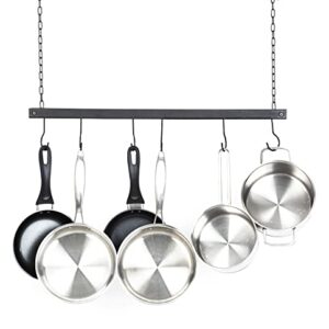 SODUKU Pot and Pan Rack Organizer, Ceiling Mounted Single Wooden Cookware Hanger with 6 Hooks for Pot Pans Utensils Espresso