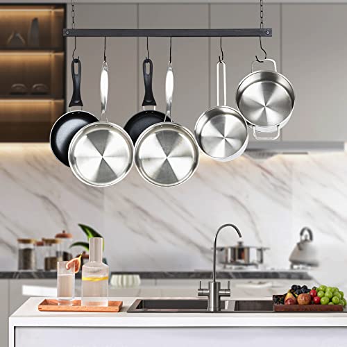 SODUKU Pot and Pan Rack Organizer, Ceiling Mounted Single Wooden Cookware Hanger with 6 Hooks for Pot Pans Utensils Espresso