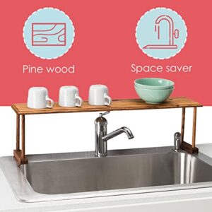 Home Basics Pine Over-the-Sink Shelf, Storage Rack for Kitchen Accessories, Multi-purpose Shelf, Natural