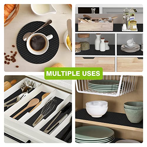 Shelf Liners for Kitchen Cabinets, 17.7''x78.7'' Non Adhesive Drawer Liners for Cupboard,EVA Material Non Slip Black Shelf Liners, Waterproof Mat for Drawers, Shelves, Pantry