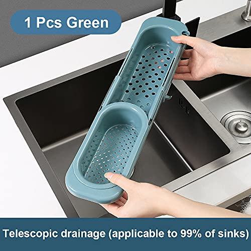 Telescopic Sponge Holder for Kitchen Sink Organizer Telescopic Sink Storage Rack Holder Telescopic Sink Shelf Kitchen Kitchen Sink Drain Basket Telescoping Sink Caddy Adjustable for Home(Green)