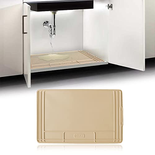 OMAC Under The Sink Mat, Trimmable, Waterproof, Raised Edge Cabinet Liner Protector for Kitchen and Bathroom, 34.64 by 22.44 inches, Beige