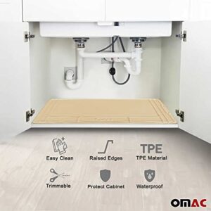 OMAC Under The Sink Mat, Trimmable, Waterproof, Raised Edge Cabinet Liner Protector for Kitchen and Bathroom, 34.64 by 22.44 inches, Beige