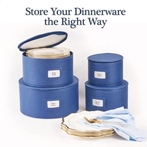 Bulb & Shade China Storage Containers, Hard Shell and Stackable, for Dinnerware Storage and Transport, Protects Dishes Cups and Mugs, Felt Plate Dividers Included (Navy, 5 Piece Set)