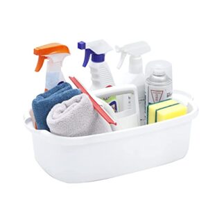 Large Cleaning Supplies Caddy With Handle, Plastic Cleaning Bucket Organizer for Cleaning Products, Under Sink Tool Storage Caddy(White)