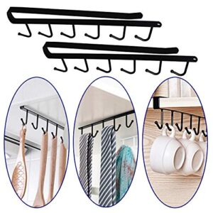 Evadow 5Pack 6-Hook Under Cabinet Mug Hook, Metal Iron Kitchen Storage Utensil Hooks with Free Nails and Screws, Black Wall Organizer Shelf Rack for Mugs, Cups, Teapot and Kitchen Utensils Display
