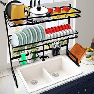 ecomerr over the sink dish drying rack (25.6″ to 37.4″ l) adjustable – 3 tier stainless steel over the sink dish rack with sink caddy, utensil & cutting board holder – kitchen counter space saver