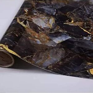 Yancorp Dark Blue Black Marble Wallpaper Removable Wallpaper Film Self-Adhesive Granite Kitchen Peel Stick Backsplash Tile Countertop Shelf Liner (16"x78")