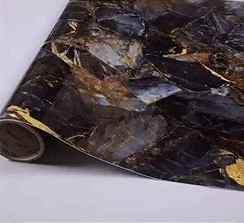 Yancorp Dark Blue Black Marble Wallpaper Removable Wallpaper Film Self-Adhesive Granite Kitchen Peel Stick Backsplash Tile Countertop Shelf Liner (16"x78")