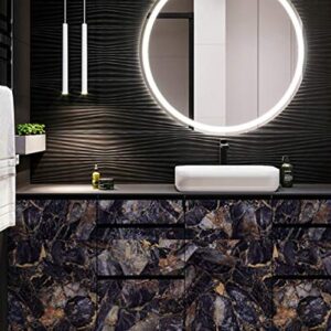 Yancorp Dark Blue Black Marble Wallpaper Removable Wallpaper Film Self-Adhesive Granite Kitchen Peel Stick Backsplash Tile Countertop Shelf Liner (16"x78")