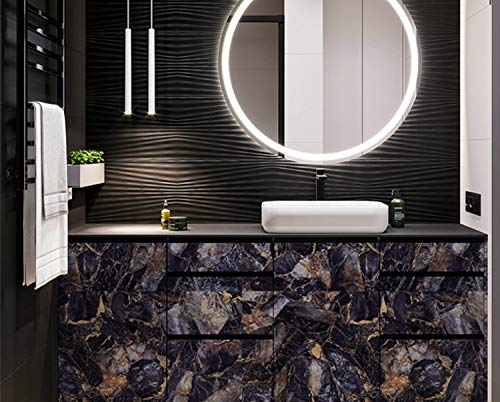 Yancorp Dark Blue Black Marble Wallpaper Removable Wallpaper Film Self-Adhesive Granite Kitchen Peel Stick Backsplash Tile Countertop Shelf Liner (16"x78")