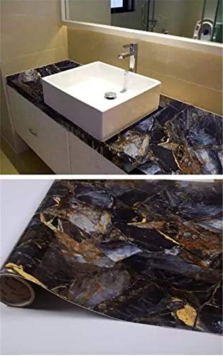 Yancorp Dark Blue Black Marble Wallpaper Removable Wallpaper Film Self-Adhesive Granite Kitchen Peel Stick Backsplash Tile Countertop Shelf Liner (16"x78")