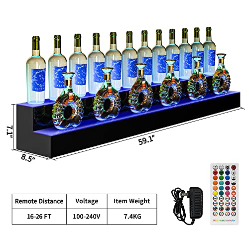 YITAHOME LED Lighted Liquor Bottle Display Shelf, 2-Step 60-inch Bar Liquor Alcohol Shelf for Home Counter Party, Acrylic Mounted Whiskey Rack Stand with Remote & App Control