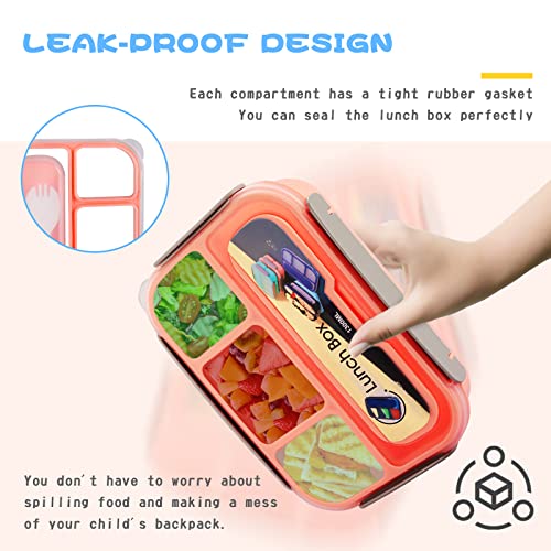 Bento Box Lunch Box, Bento Box Adult Lunch Box, Lunch Containers for Adults/Students, 5 Cup Bento Boxes with 4 Compartments&Fork, Leak-Proof, New and Upgraded Packaging, Pink