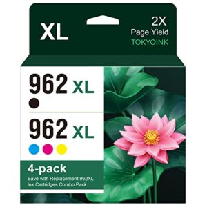 tokyoink remanufactured 962xl ink cartridges black and color combo pack high yield replacement for hp 962xl 962 xl work with hp officejet pro 9010 9018 9020 9015 9025 printer ink cartridges (4 pack)