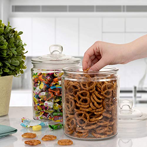 Set of 2 Glass Jar with Lid (2 Liter) | Airtight Glass Storage Cookie Jar for Flour, Pasta, Candy, Dog Treats, Snacks & More | Glass Organization Canisters for Kitchen & Pantry | 68 Ounces