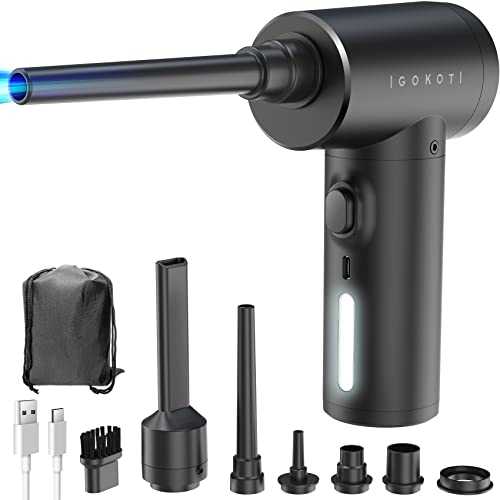 IGOKOTI Compressed Air Duster Reusable Electric Air Duster & Vacuum 2 in 1, Cordless Portable Rechargeable Compressed air, 98000 RPM Handheld Air Blower for Car, Electronics, Keyboard Cleaning