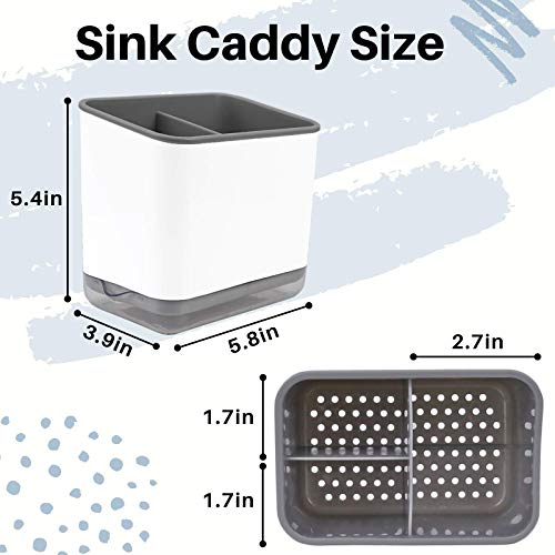 KeFanta Sink Counter Caddy, Dish Sponge Holder, Kitchen Sink Sponge and Brush Holder, Plastic Dish Scrubber Organizer with Drain Tray, White