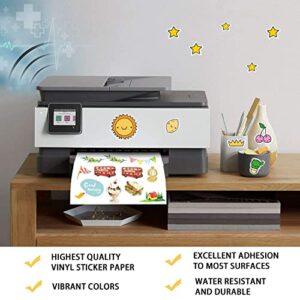 Printable Vinyl Sticker Paper for Inkjet Printer - Glossy White - 21 Waterproof Decal Paper Self-Adhesive Sheets 8.5"x11"- Dries Quickly and Holds Ink Beautifully