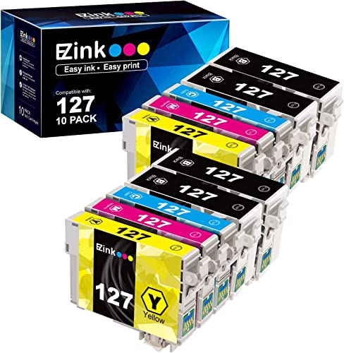 E-Z Ink (TM Remanufactured Ink Cartridge Replacement for Epson 127 T127 to use with NX530 625 WF-3520 WF-3530 WF-3540 WF-7010 WF-7510 7520 545 645 (4 Large Black, 2 Cyan, 2 Magenta, 2 Yellow) 10Pack