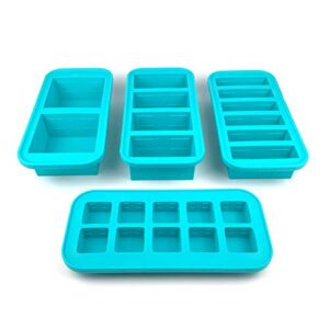 souper cubes gift set, 1-cup 2-cup 1/2 cup and 2 tablespoon trays with lids, aqua color