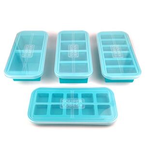 Souper Cubes Gift Set, 1-Cup 2-Cup 1/2 Cup and 2 Tablespoon Trays With Lids, Aqua Color