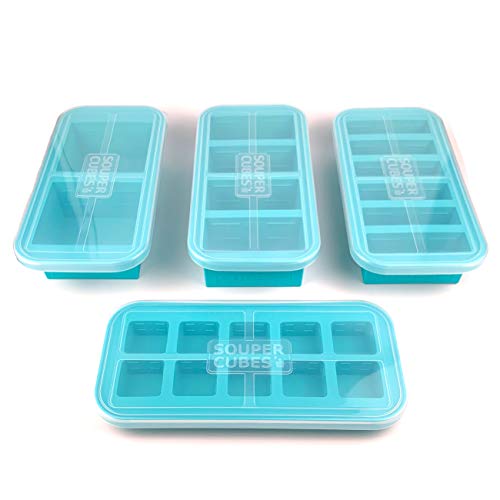 Souper Cubes Gift Set, 1-Cup 2-Cup 1/2 Cup and 2 Tablespoon Trays With Lids, Aqua Color