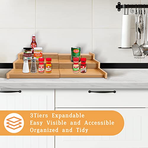 VenDotbi Spice Rack Organizer, 3 Tier Expandable Bamboo Spice Rack Organizer, Great for Kitchen Cabinet, Cupboard, Pantry and More