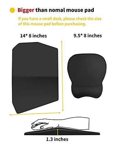 SOUNDANCE Ergonomic Mouse Pad with Wrist Rest Support, Thick Mousepad Relief Carpal Tunnel Pain, Entire Memory Foam with Non-Slip PU Gel Base for Computer Laptop Desktop Home Office, 14 x 8 Inch Black