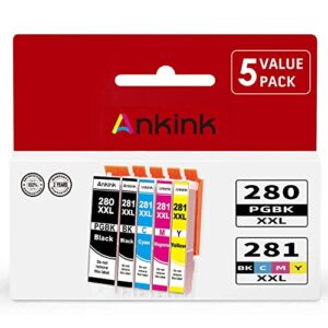 ankink compatible ink cartridges 280 281 xxl for canon pgi-280xxl cli-281xxl combo 280 281xl pgbk for pixma tr8520 tr8620 tr8600 tr8500 tr7520 ts6120 ts6220 ts9120 ts6320 ts8300 printer (5-pack)