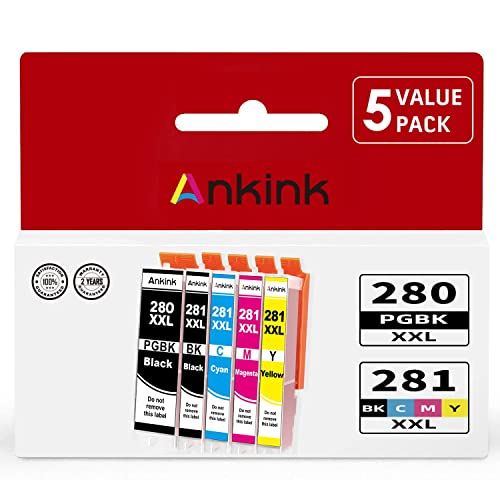 Ankink Compatible Ink Cartridges 280 281 XXL for Canon PGI-280XXL CLI-281XXL Combo 280 281XL PGBK for Pixma TR8520 TR8620 TR8600 TR8500 TR7520 TS6120 TS6220 TS9120 TS6320 TS8300 Printer (5-Pack)