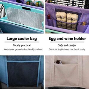 Lotus Trolley Bags -set of 4 -w/LRG COOLER Bag & Egg/Wine holder! Reusable Grocery Cart Bags sized for USA. Eco-friendly 4-Bag Grocery Tote. (Purple, Turquoise, Blue, Brown,)
