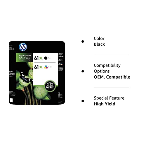 HP 61Xl High Yield Black and Tri-color Ink Cartridges Combo