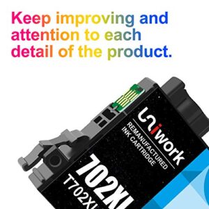 702XL 702 XL 702 Ink Cartridges - Uniwork Remanufactured Ink High Yield Replacement for Epson 702XL 702 702 XL T702XL use with Pro WF-3720 WF-3730 WF-3733 Printer (1 Black 1 Cyan 1 Magenta 1 Yellow)