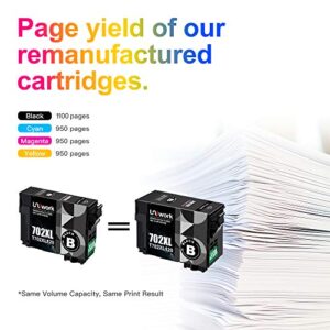 702XL 702 XL 702 Ink Cartridges - Uniwork Remanufactured Ink High Yield Replacement for Epson 702XL 702 702 XL T702XL use with Pro WF-3720 WF-3730 WF-3733 Printer (1 Black 1 Cyan 1 Magenta 1 Yellow)