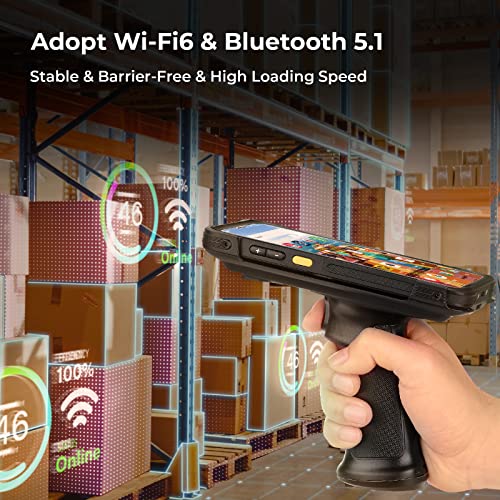 2023 Android Barcode Scanner with Pistol Grip, Android 11, Wi-Fi 6 MUNBYN Mobile Computer Handheld Rugged PDA 5.5" Data Terminal SE4710 Zebra Scanner Bluetooth GPS 1D/2D/QR Barcode Scanner Collector