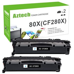 aztech compatible cf280x toner cartridge replacement for hp 80x cf280x 80a cf280a laserjet pro 400 m401a m401d m401n m401dne mfp m425dn (black, 2-packs)